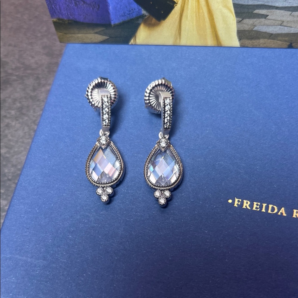 Freida Rothman Silver Crystal and CZ  Drop Earrings